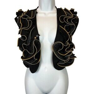 Simon Chang Embellished Ruffle Vest  Women's 6  Black w Sequins & Zipper Trim